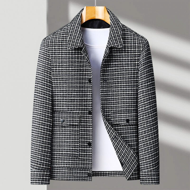 Men's Houndstooth Blazer - Single Breasted Jacket with Notched Lapel and Lined Interior