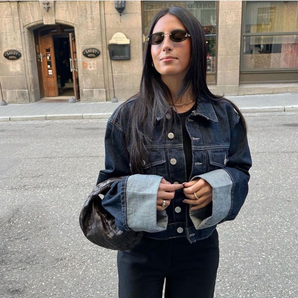 Women's Denim Two Piece Set - Cropped Jacket and Wide Leg Pants with Cuff Detail