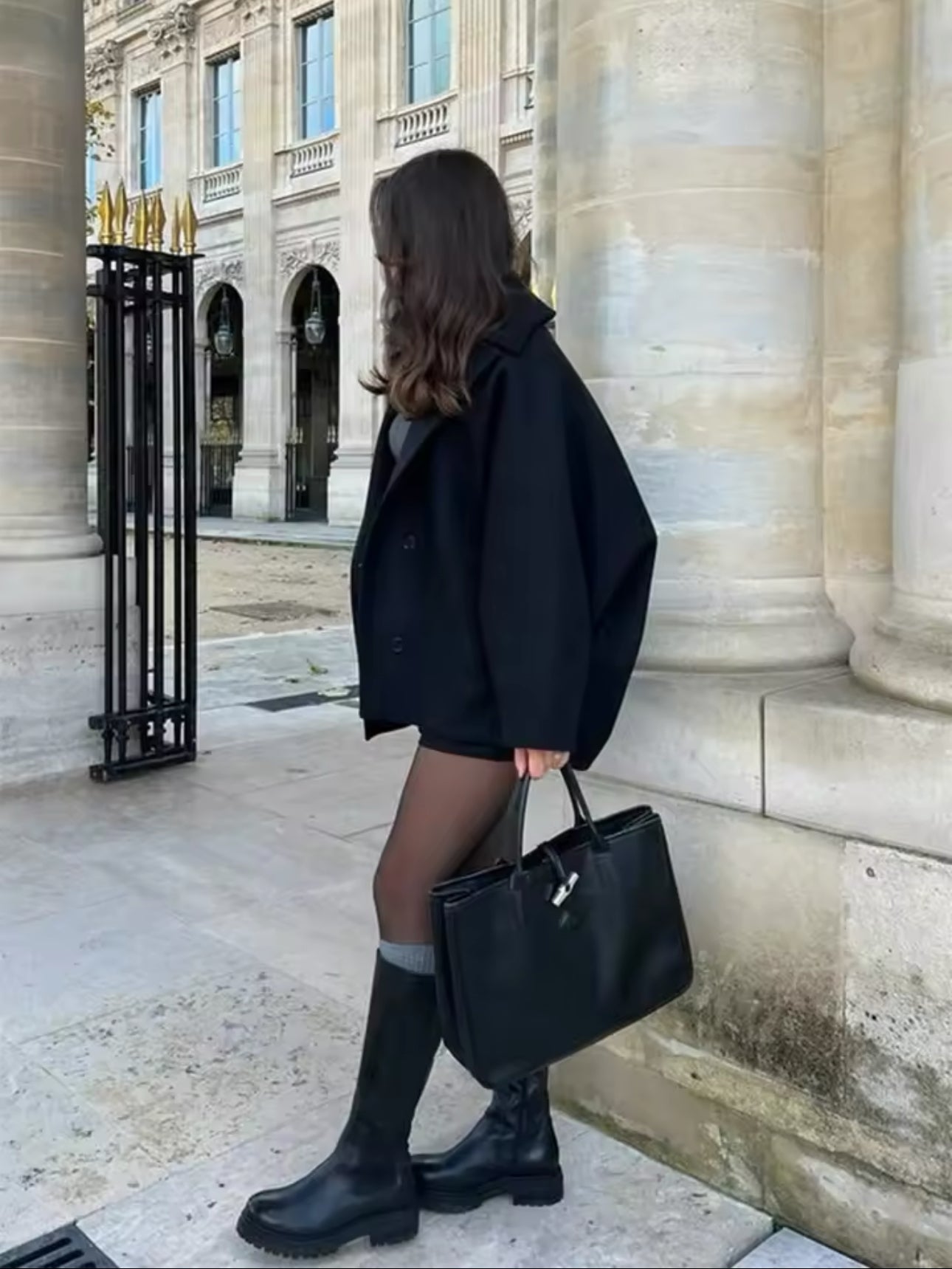 Women's Oversized Cropped Coat - Shirt Collar - Single Breasted - Batwing Sleeve - Hip Length