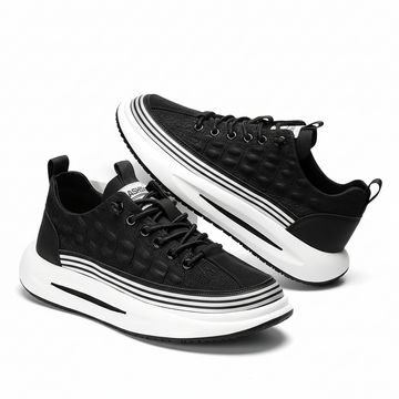 Men's Casual Sneakers - Lace-Up Embossed Upper with Chunky Platform Sole and Stripe Midsole Detail