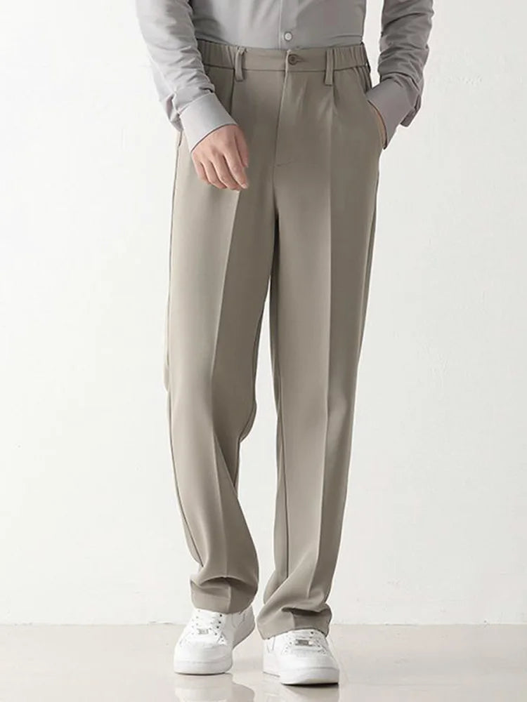 Men's Wide Leg Pleated Pants - High Waist Full Length