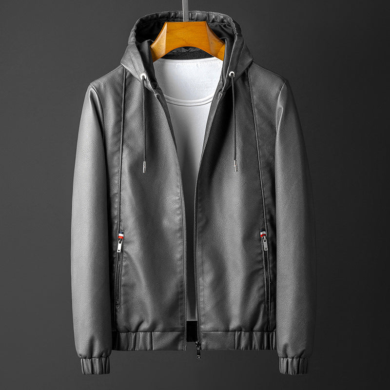 Men's Jacket - Hooded Zip Up Bomber with Elasticated Cuffs and Side Pockets