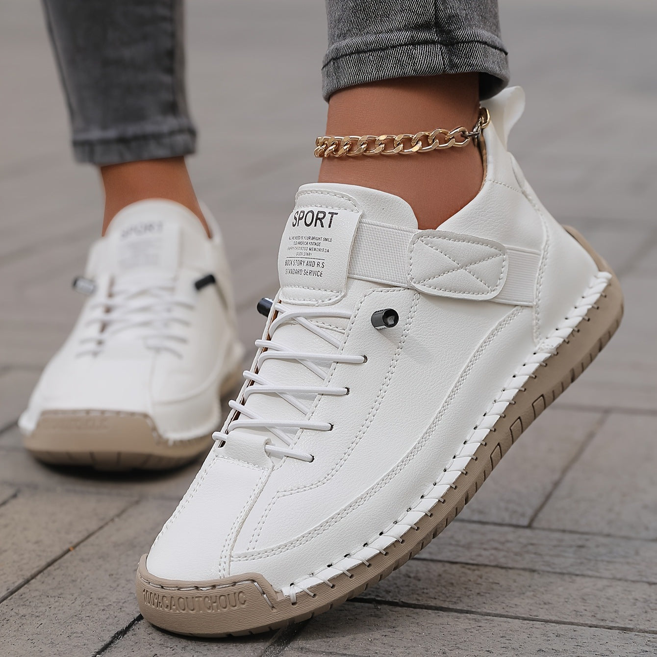 Men's Casual Shoes - Lace-Up - Contrast Stitch - Elastic Side Panel - Padded Collar