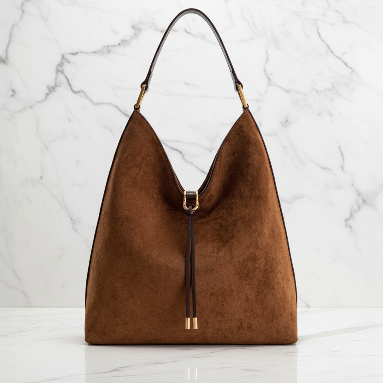 Women’s Slouchy Hobo Bag – Shoulder Bag with Drawstring Detail and Gold Tone Hardware