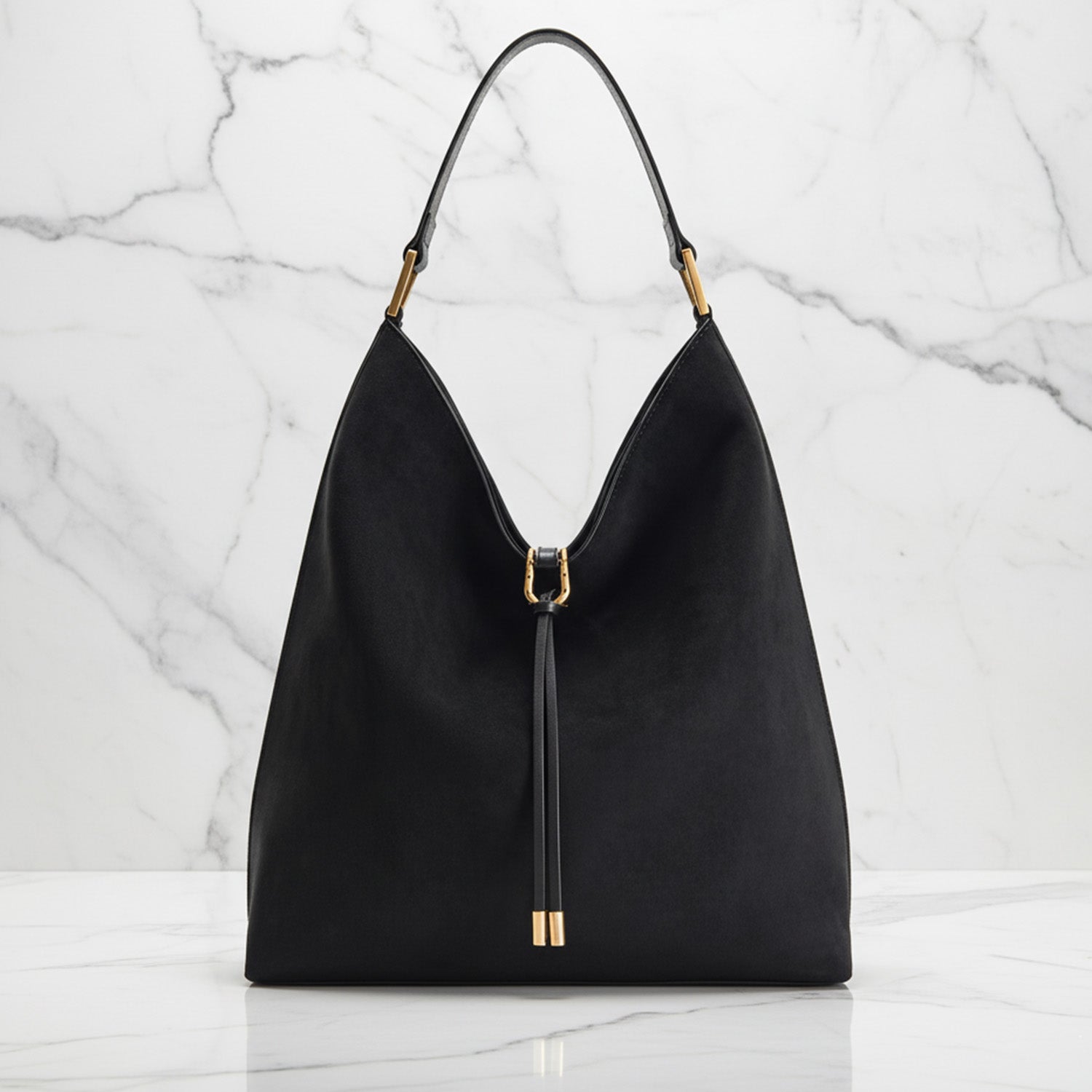 Women’s Slouchy Hobo Bag – Shoulder Bag with Drawstring Detail and Gold Tone Hardware