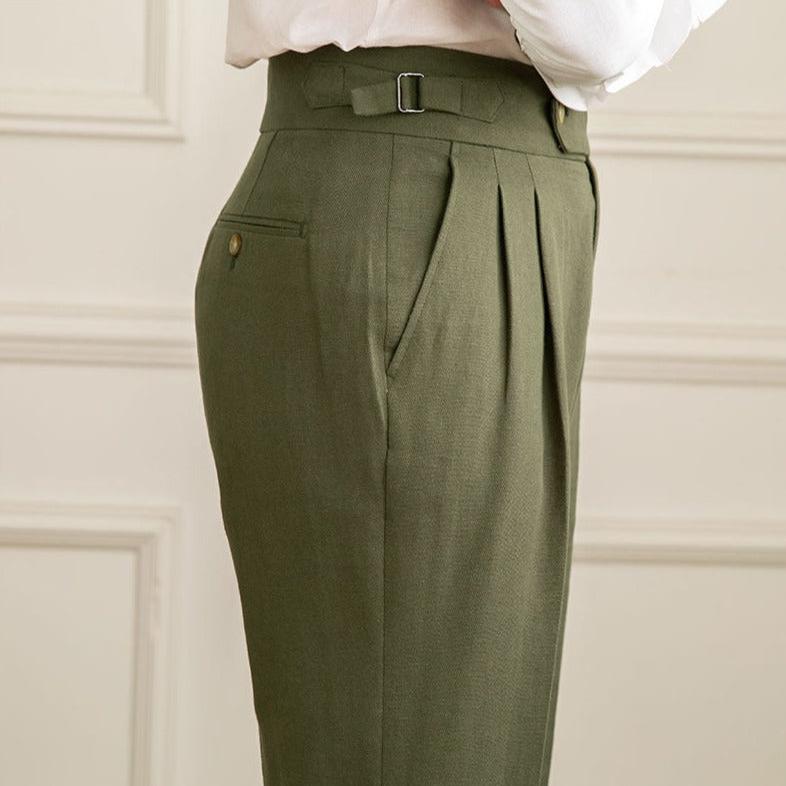 Men’s High-Waisted Pleated Trousers – Italian Style with Elongated Silhouette