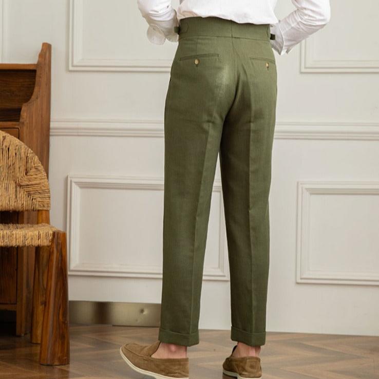 Men’s High-Waisted Pleated Trousers – Italian Style with Elongated Silhouette