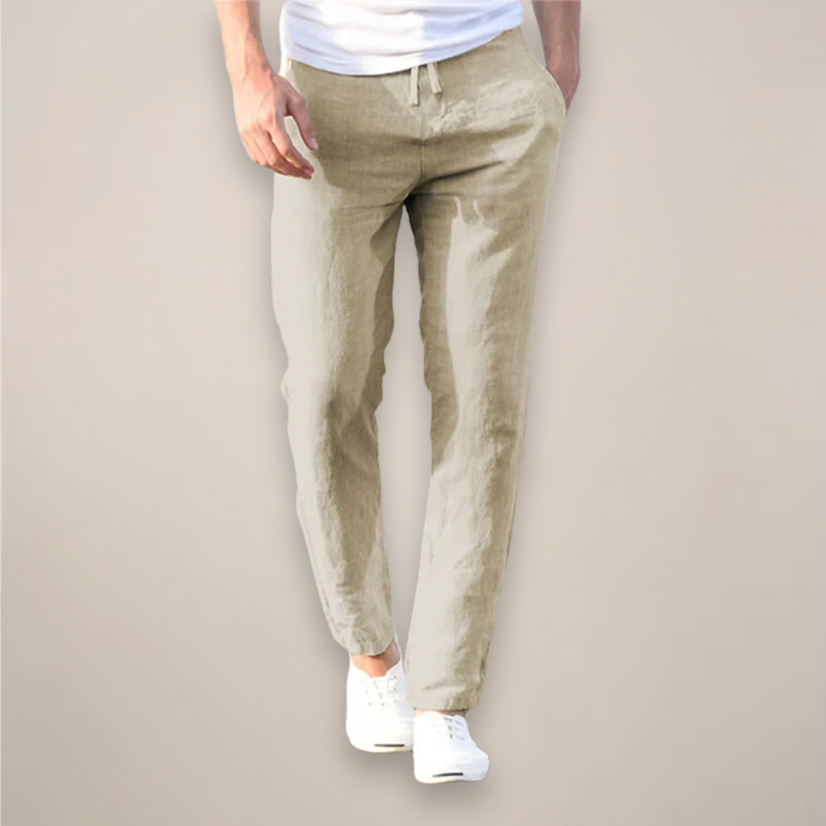 Men's Linen Pants - Elasticated Drawstring Waist Straight Leg