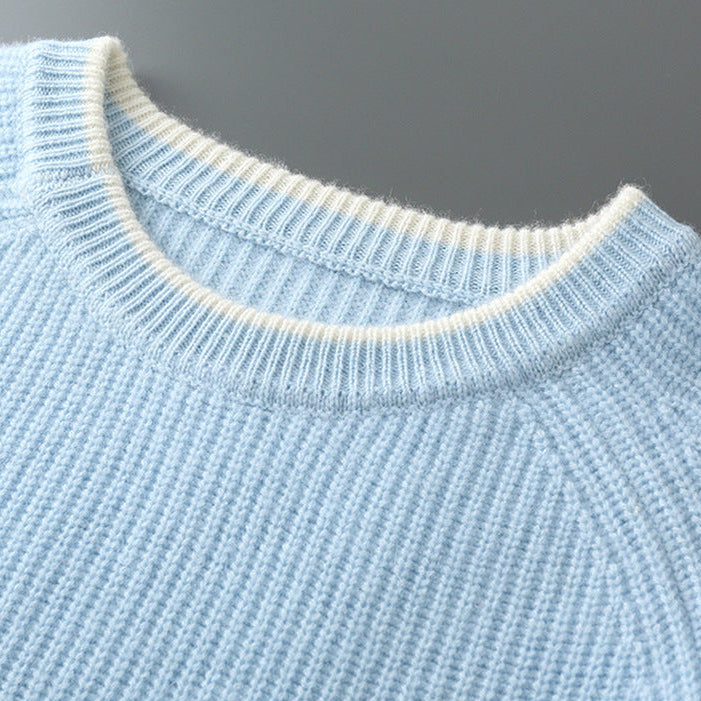 Men's Knit Jumper - Crew Neck Raglan Sleeve Ribbed Pullover
