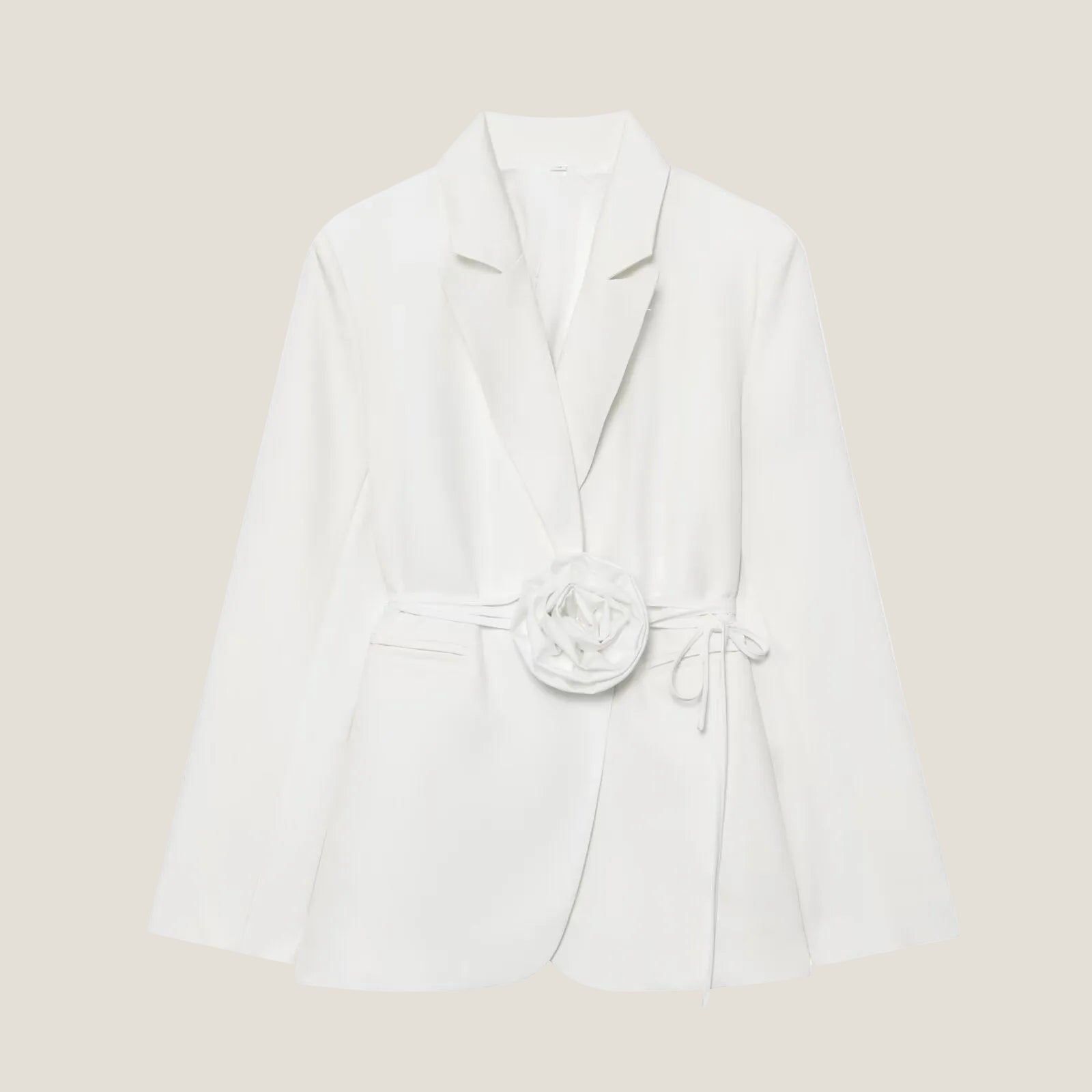 Women's Blazer with Floral Belt Detail - Long Sleeve