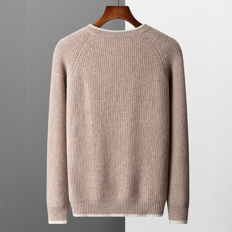 Men's Knit Jumper - Crew Neck Raglan Sleeve Ribbed Pullover