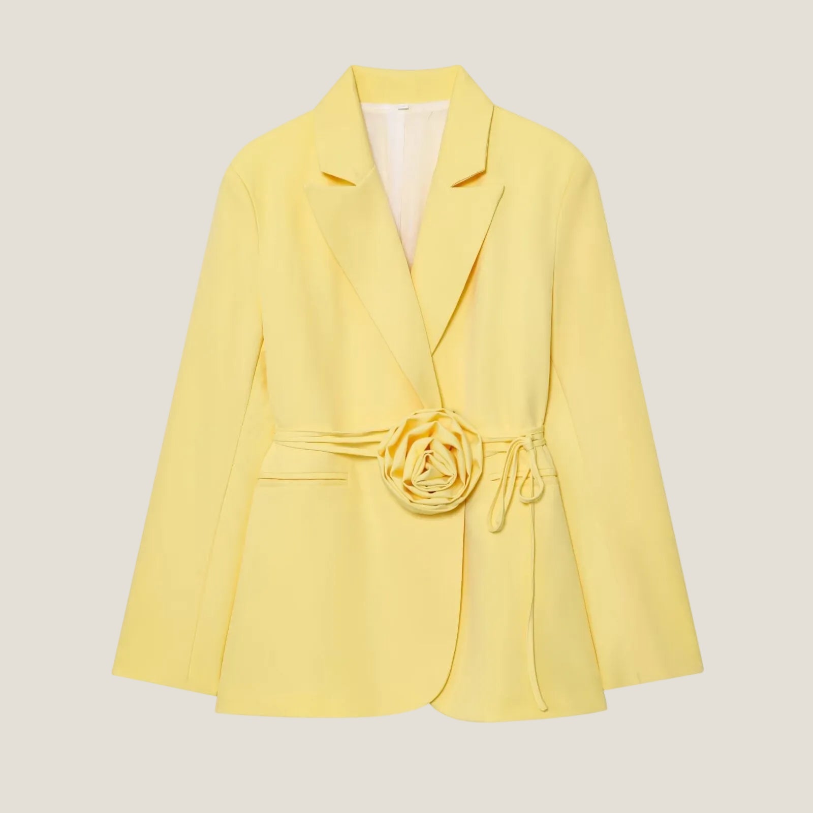 Women's Blazer with Floral Belt Detail - Long Sleeve