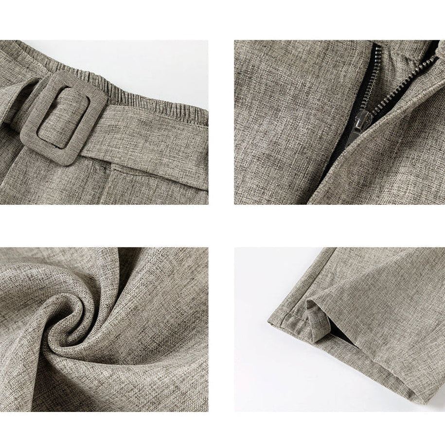 Men's Wide Leg Pants - Pleated Waist with Adjustable Belt and Zip Fly