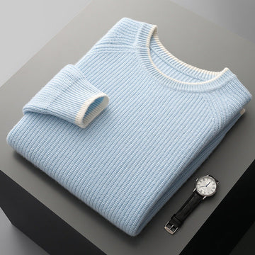 Men's Knit Jumper - Crew Neck Raglan Sleeve Ribbed Pullover