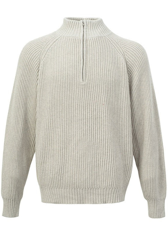 Men’s Half-Zip Ribbed High Neck Sweater – Structured Winter Pullover