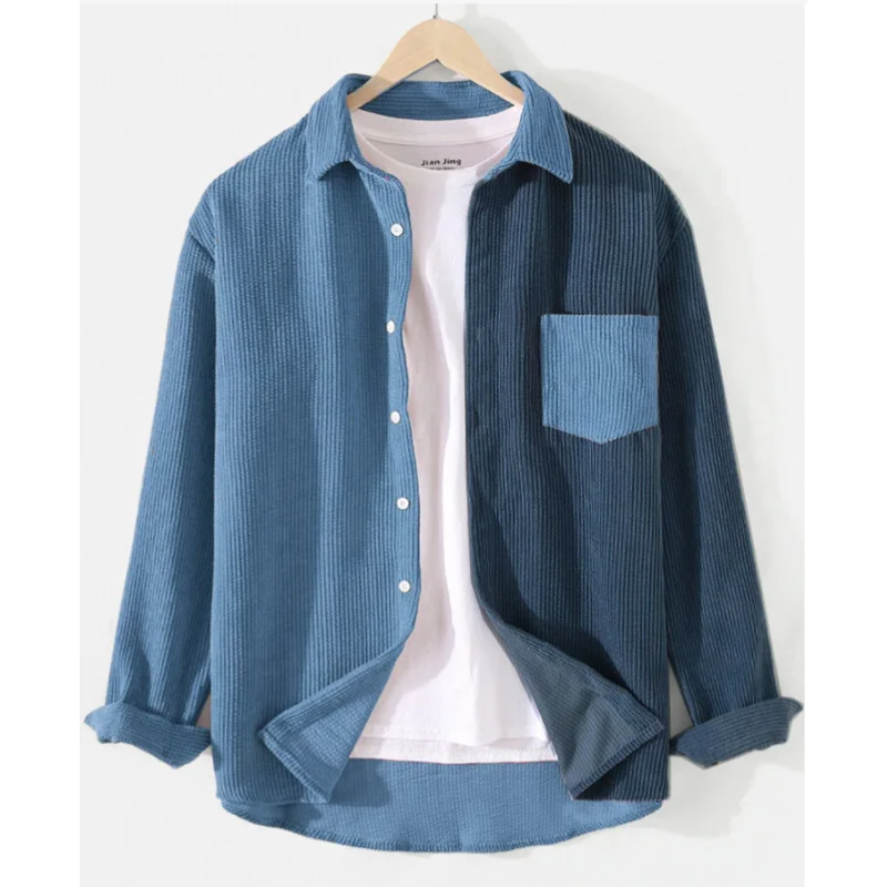 Men's Long Sleeve Shirt - Colour Block Button-Up Collar