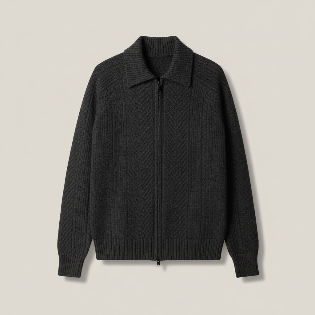 Men’s Knitted Polo Sweater with Button Placket - Long Sleeve Textured Knit Top