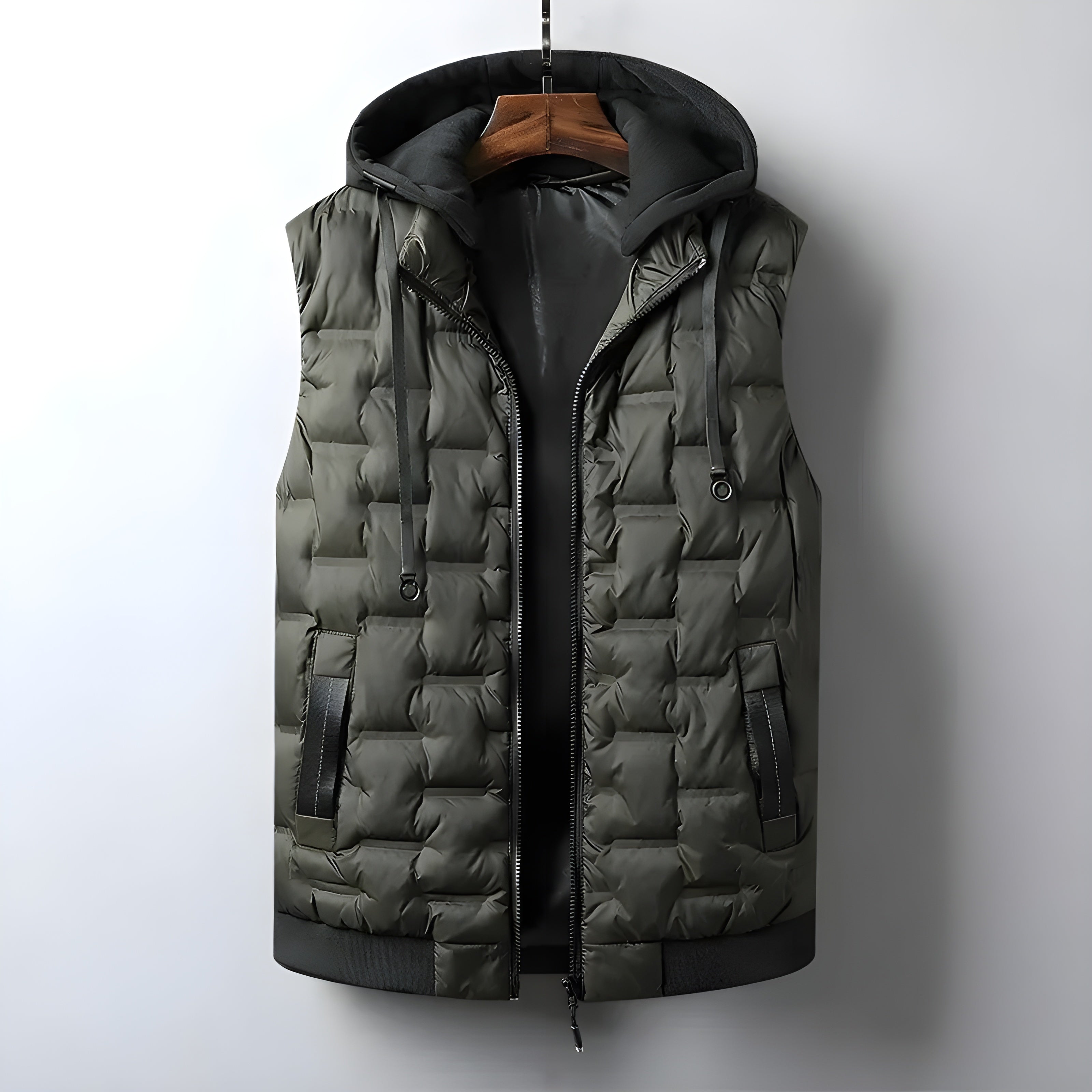 Men’s Hooded Puffer Vest – Zip Front Sleeveless Quilted Gilet with Drawstring Hood