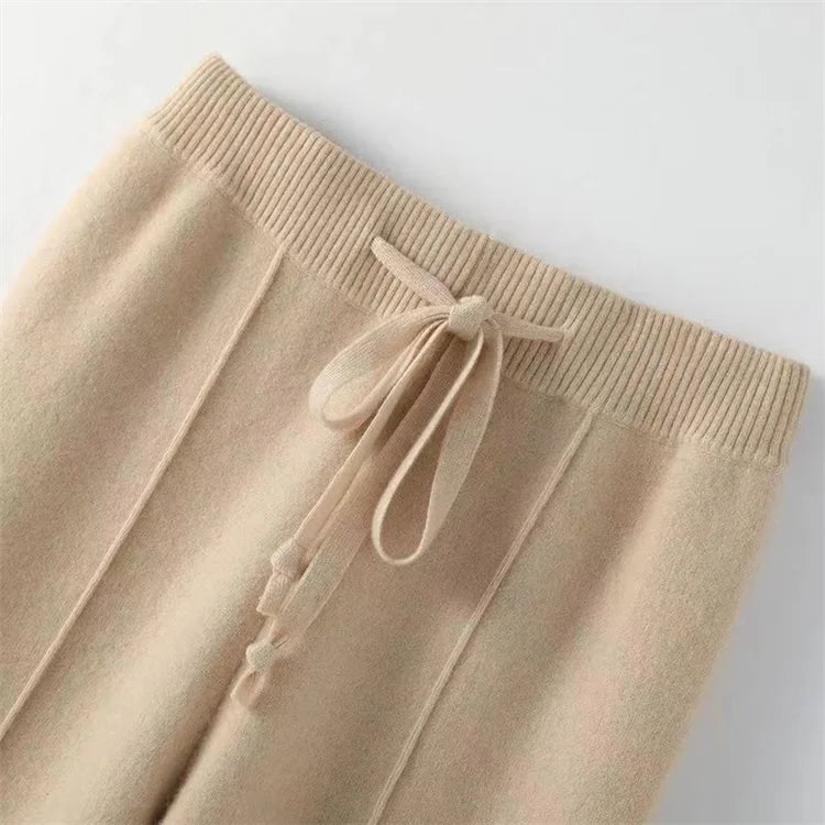 Women’s Wide Leg Drawstring Trousers with Elastic Waistband and Straight Cut