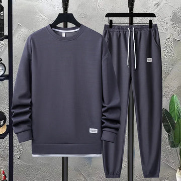 Men's Crew Neck Sweat Suit - Long Sleeve Top and Jogger Pants Two Piece Set