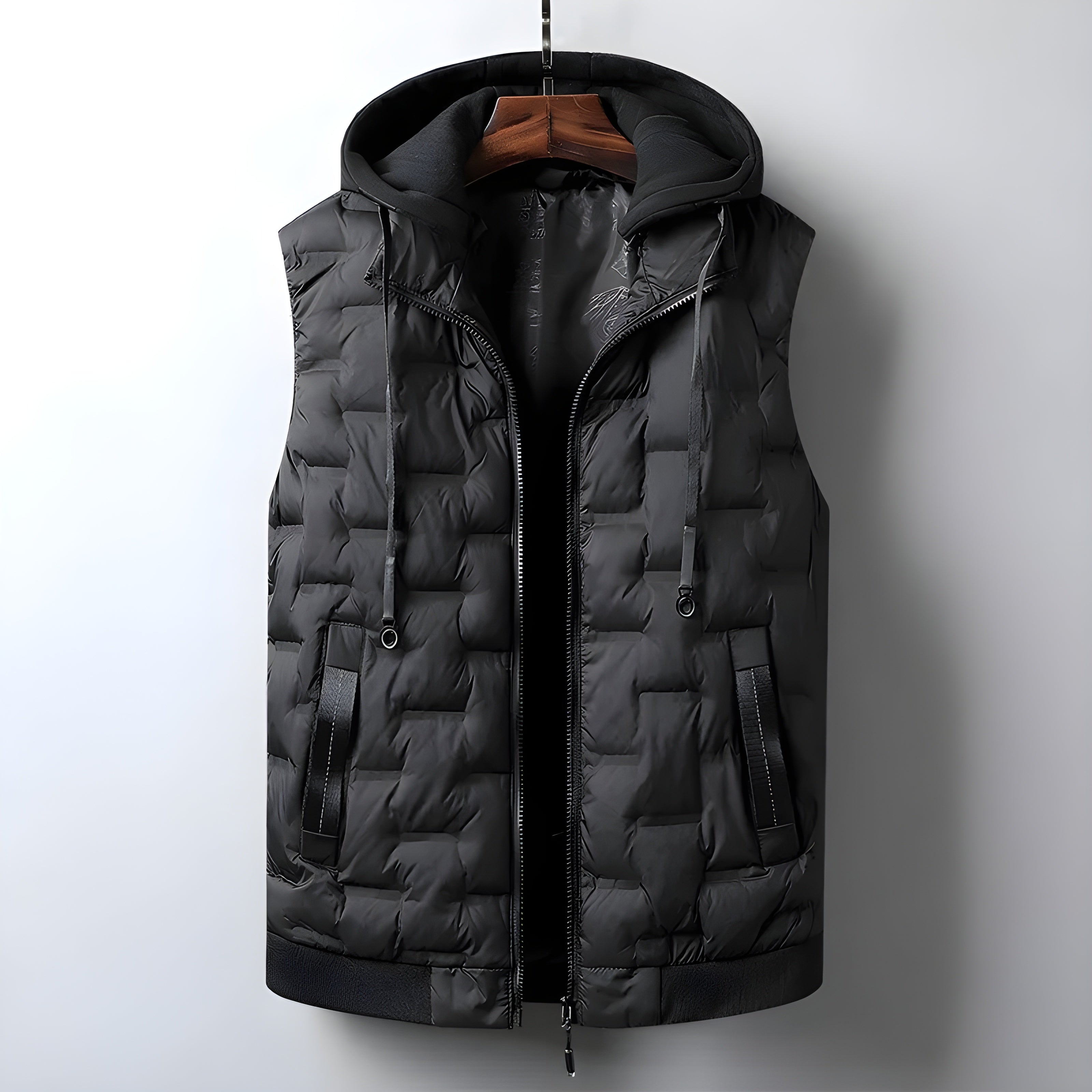 Men’s Hooded Puffer Vest – Zip Front Sleeveless Quilted Gilet with Drawstring Hood