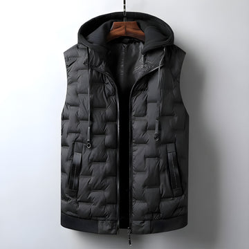 Men’s Hooded Puffer Vest – Zip Front Sleeveless Quilted Gilet with Drawstring Hood