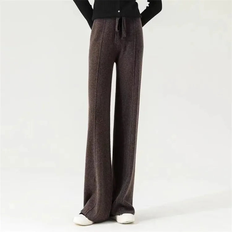 Women’s Wide Leg Drawstring Trousers with Elastic Waistband and Straight Cut
