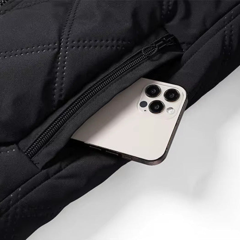 Men's Quilted Zip-Up Jacket with Stand Collar - Fleece Lined - Zip Pockets - Winter Style