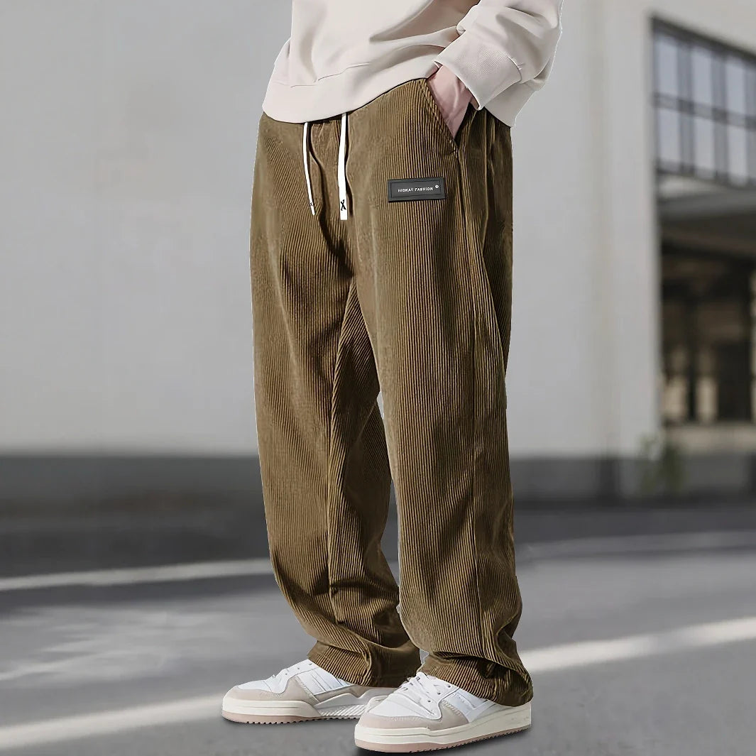 Men’s Corduroy Drawstring Sweatpants – Relaxed Straight Fit