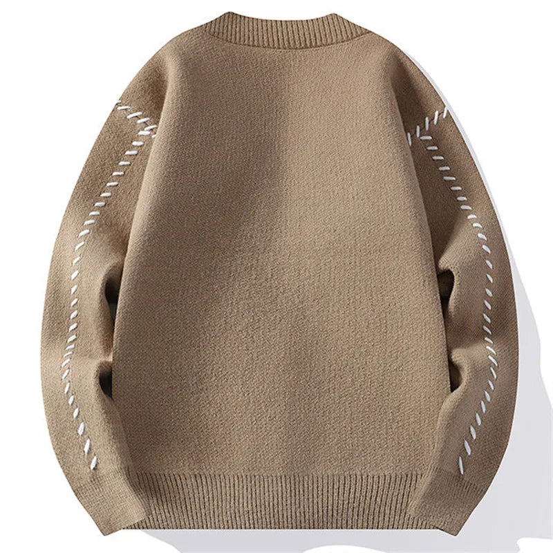 Men's Cardigan - V-Neck Button Front Knit with Contrast Stitch Detail