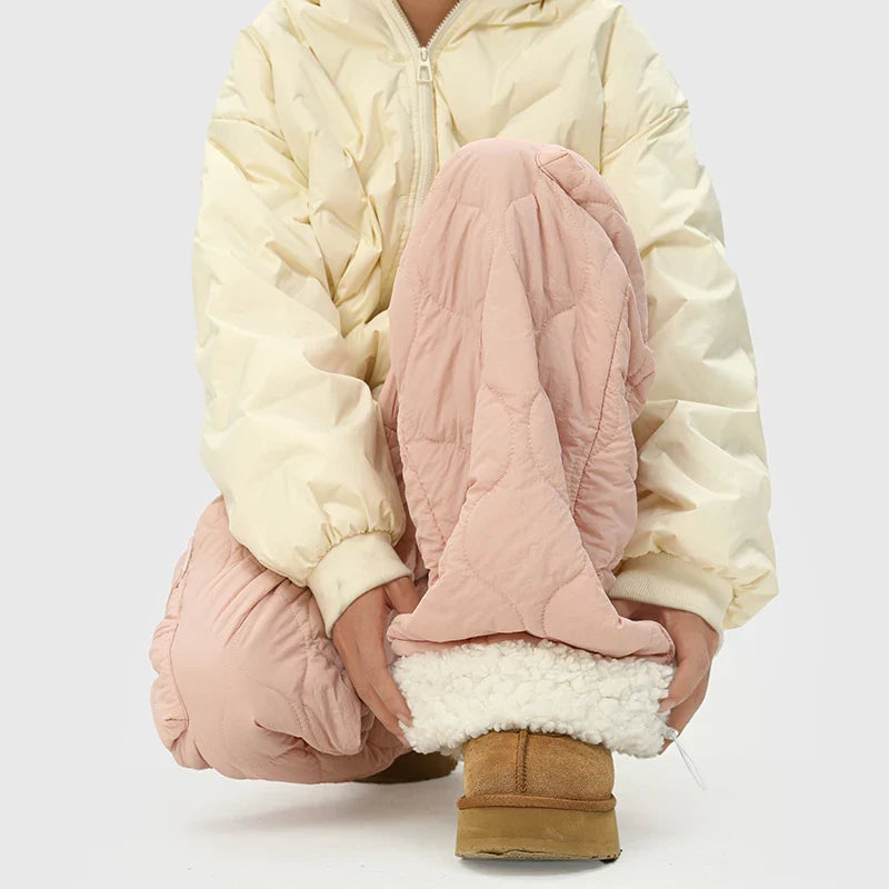 Women's Quilted Cargo Pants with Elastic Waist and Flap Pocket Detail