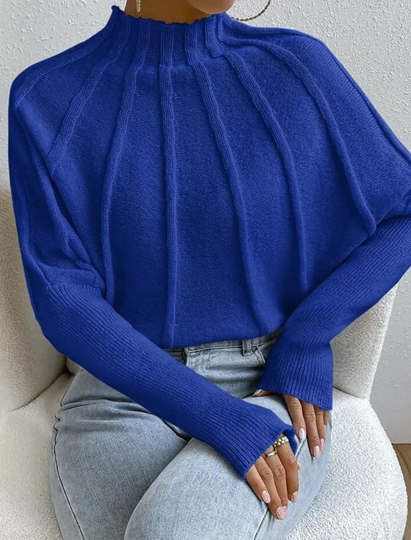 Women’s Cropped Knit Jumper – High Neck Relaxed Fit Ribbed Detail