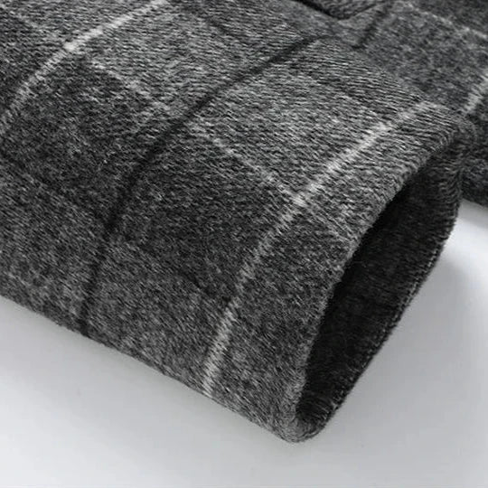 Men’s Mid Length Plaid Coat – Button Front Business Casual Overcoat with Notched Lapel