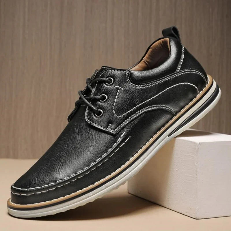 Men's Genuine Leather Lace Up Casual Shoes - Contrast Stitch - Layered Sole