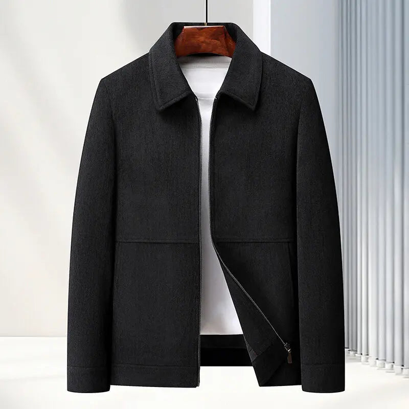 Men’s Zip Front Jacket – Collared Casual Coat with Long Sleeves and Straight Hem