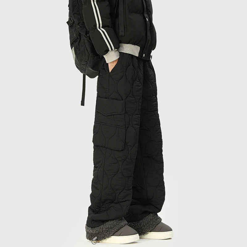 Women's Quilted Cargo Pants with Elastic Waist and Flap Pocket Detail