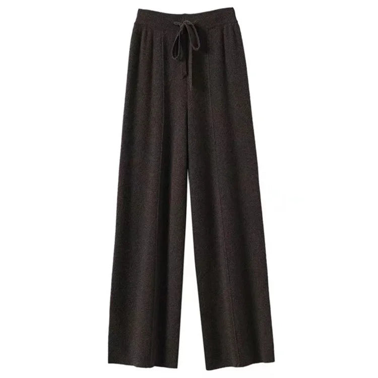 Women’s Wide Leg Drawstring Trousers with Elastic Waistband and Straight Cut