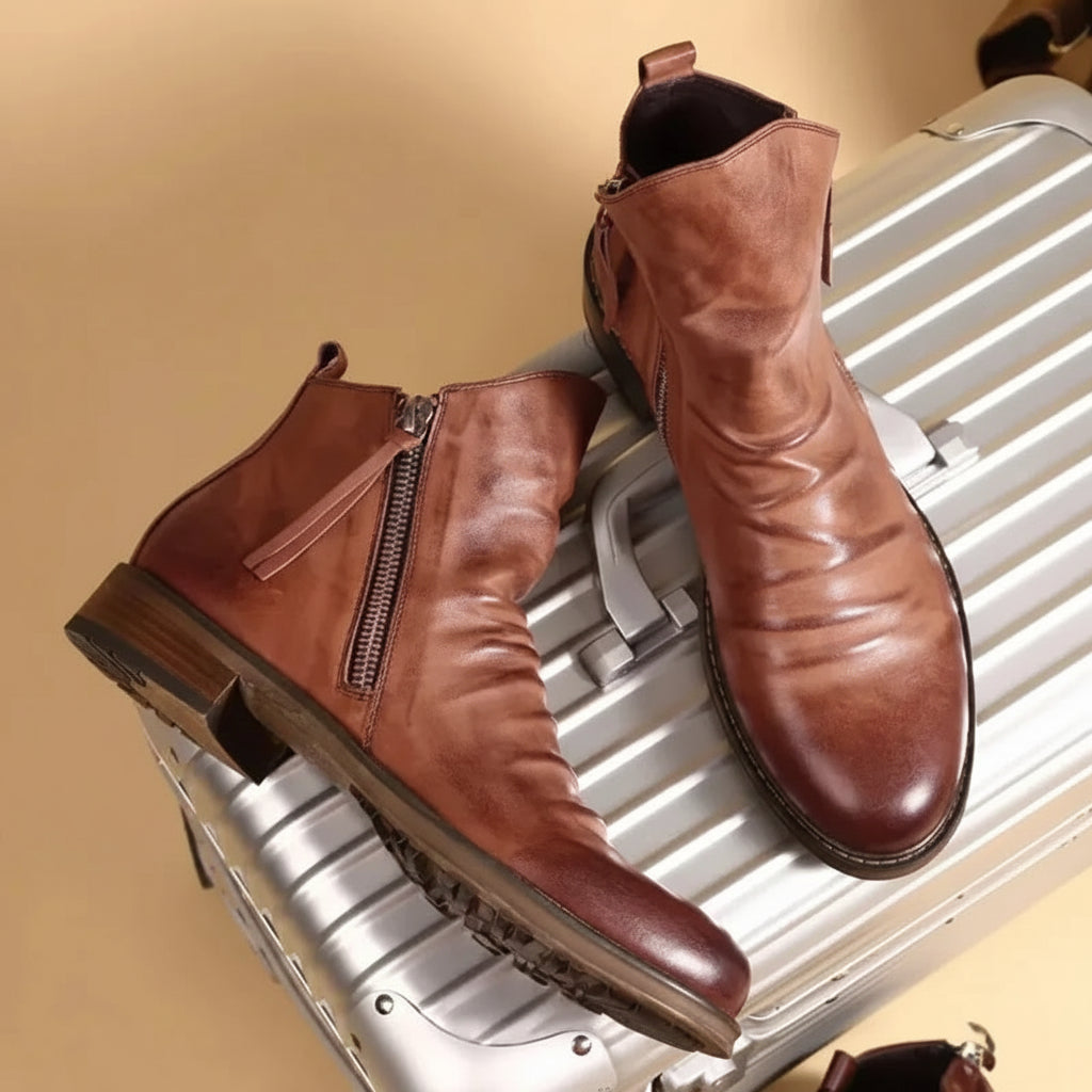 Men’s Ankle Boots – Ruched Front with Side Zip Closure