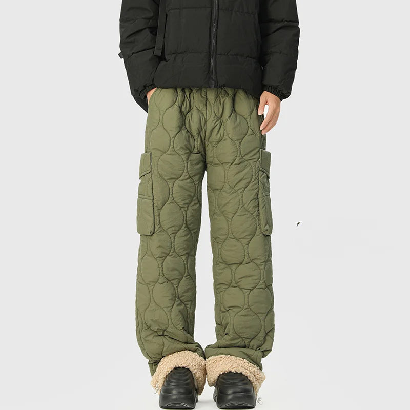 Women's Quilted Cargo Pants with Elastic Waist and Flap Pocket Detail