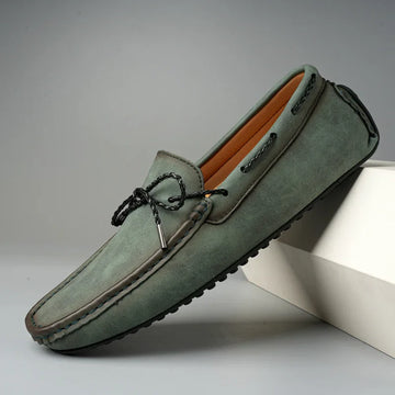 Men's Loafers - Slip On Moccasin with Braided Tie Detail and Rubber Sole