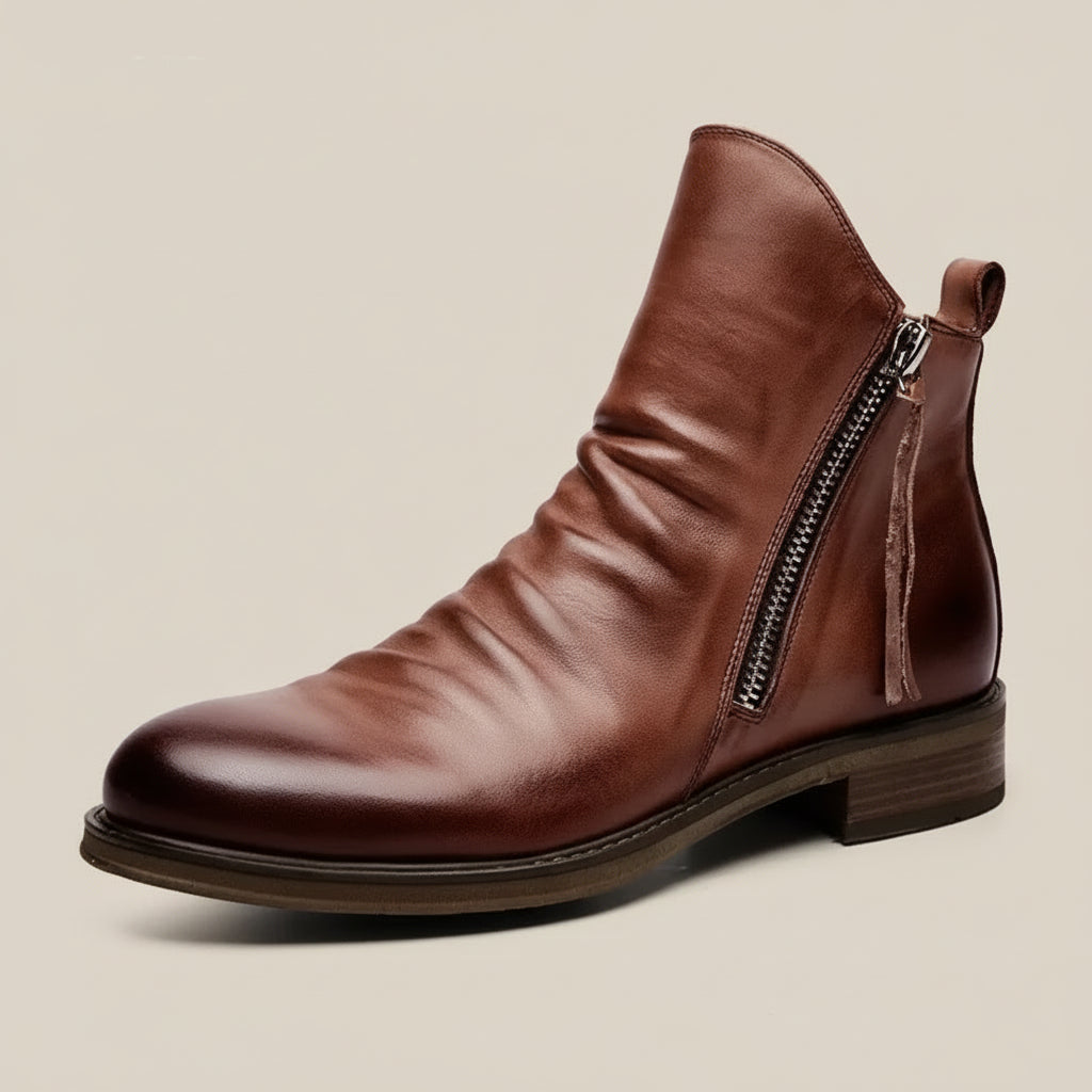 Men’s Ankle Boots – Ruched Front with Side Zip Closure