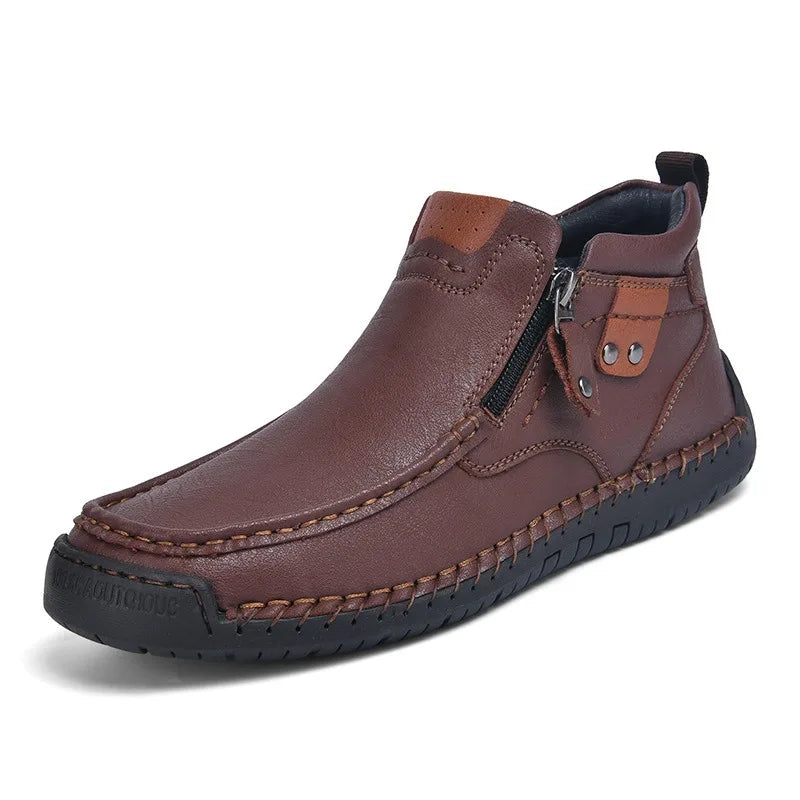 Men's Ankle Boots with Side Zip - Contrast Stitch Detail - Chunky Rubber Sole - Casual Style