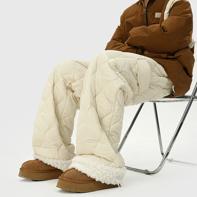 Women's Quilted Cargo Pants with Elastic Waist and Flap Pocket Detail