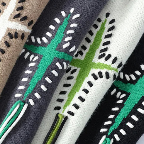 Men's Cardigan - Oversized V-Neck Button Front Knit with Embroidered Detail