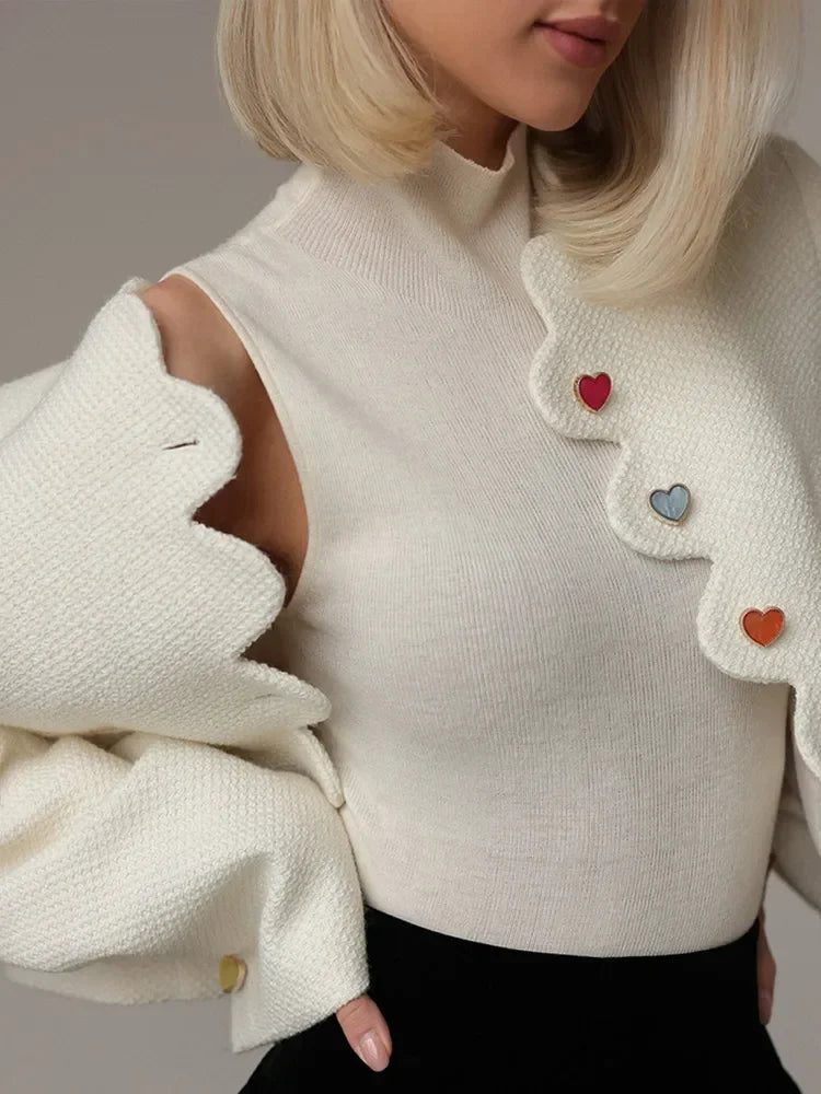 Women’s Scalloped Edge Jacket and Mini Skirt Two Piece Set with Button Front