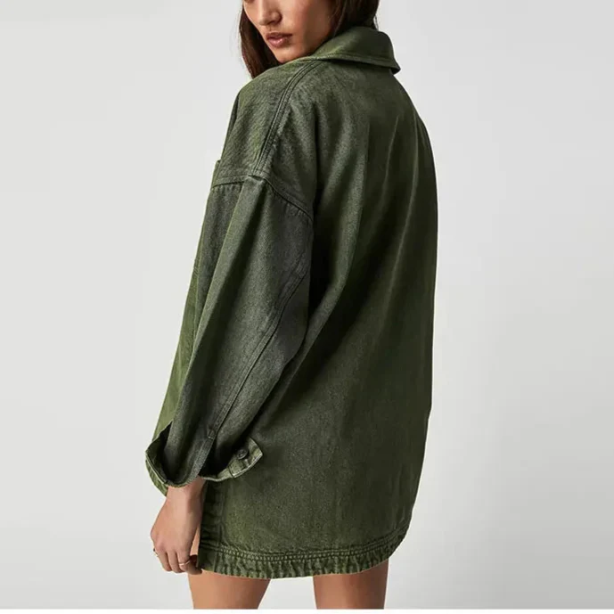 Women’s Oversized Button Front Jacket with Chest Pockets and Long Sleeves