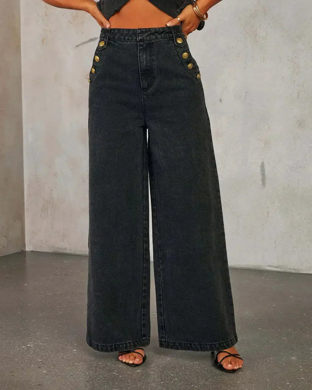 Women's Denim Two Piece Set - Vest and Wide Leg Pants