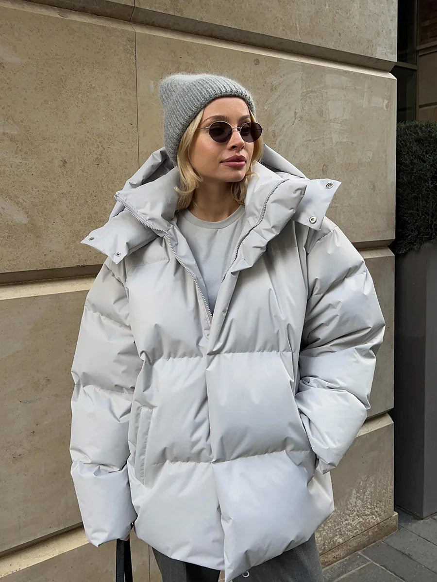 Women’s Puffer Jacket – Oversized Hooded Zip Front Coat with Padded Construction