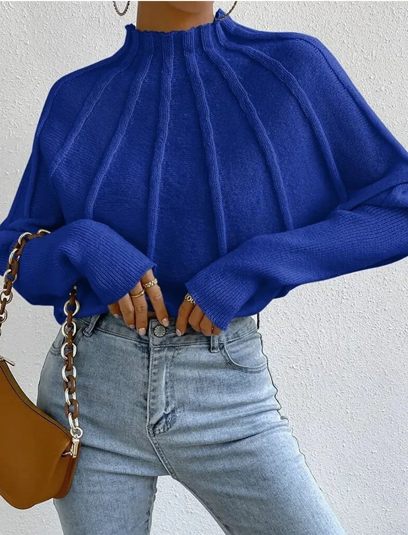 Women’s Cropped Knit Jumper – High Neck Relaxed Fit Ribbed Detail