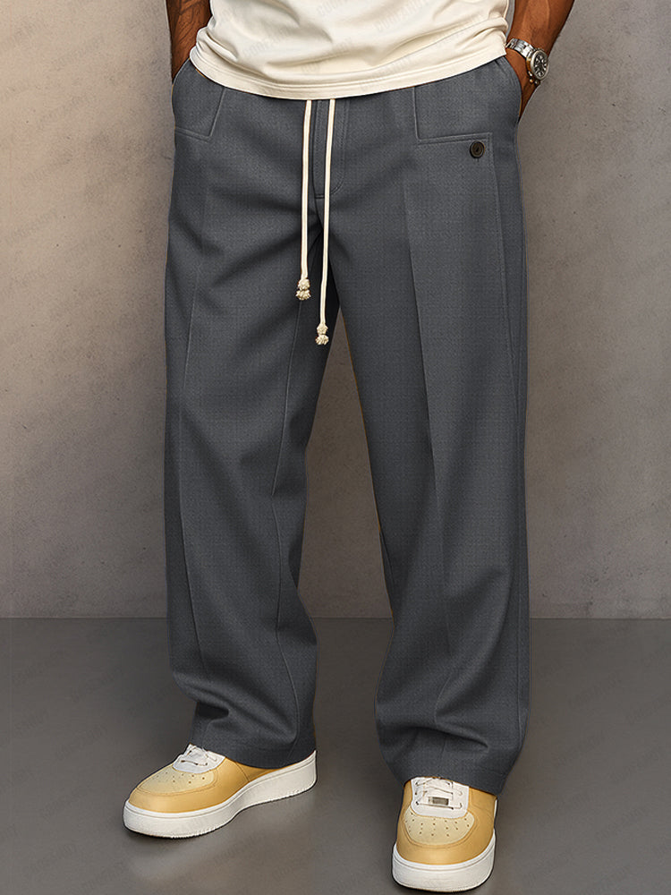 Men's Drawstring Pleated Dress Pants - Relaxed Tailored Fit